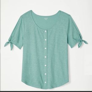 LOFT Tie Sleeves Top Sea Foam Haze SZ XS